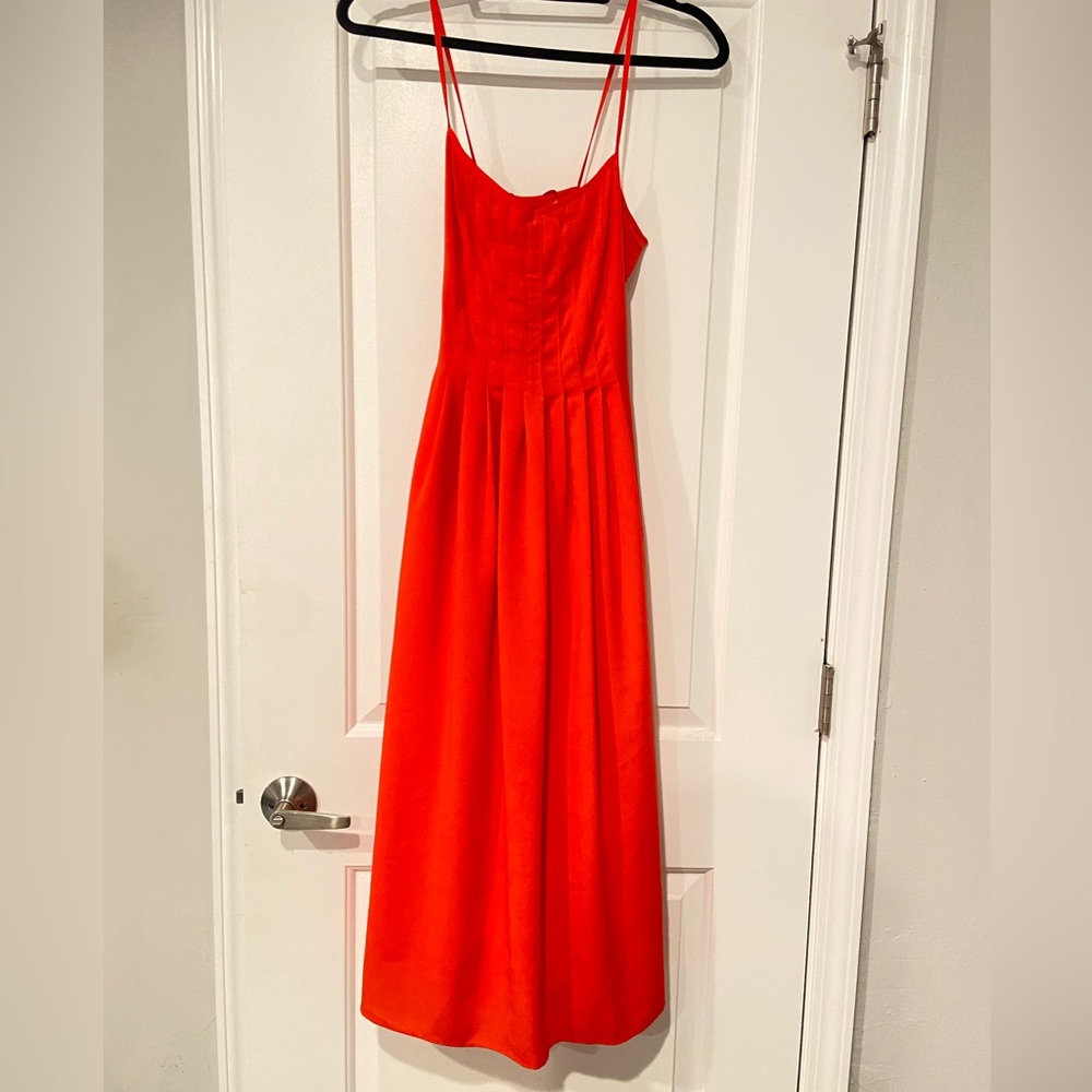 Red Pleated Ruffled Midi Sundress - Picture 4 of 4